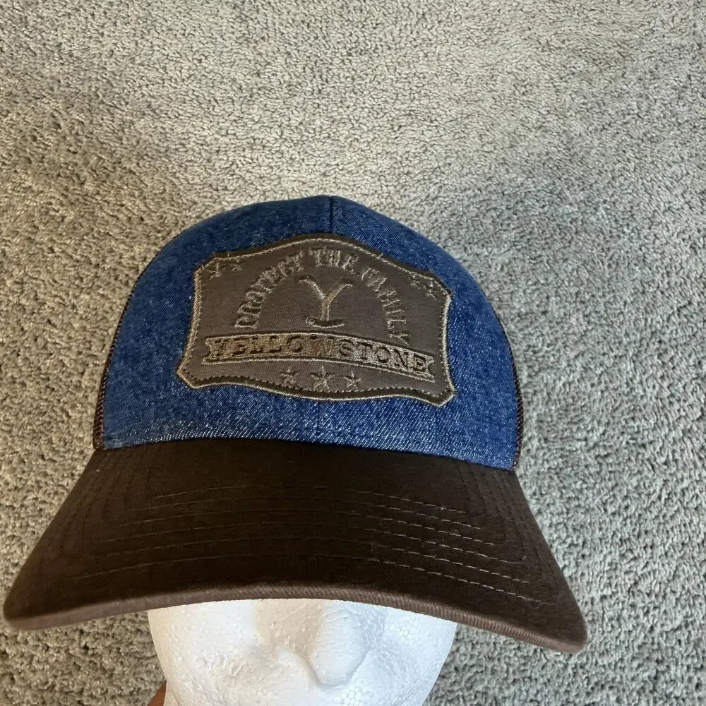 Yellowstone Hat Cap Trucker Mens One Size Brown Denim Mesh Adjustable Breathable